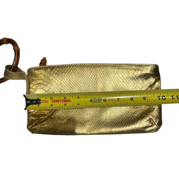 Vintage Cri Cri Milano Italy Gold Metallic Leather Bamboo Handle Evening Clutch - Picture 3 of 11
